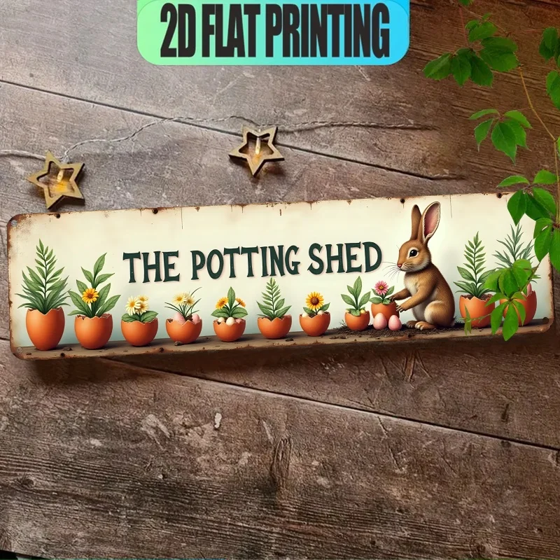 Pour Pot Aluminum - 2D Vintage Metalen Wandpaneel met Konijn